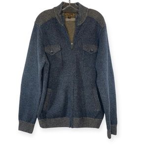 Pronto Uomo Blue 100% Wool Zip Up Sweater Neutral Blue Cardigan Coat, Mens XL